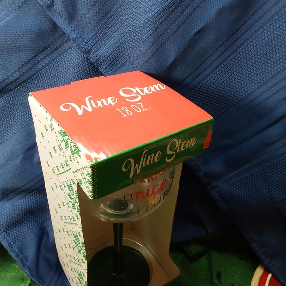 Wine Stem Holiday Long Stem Wine Glass, with Naughty, Nice,Tired slogan Red,Gree - Picture 5 of 5